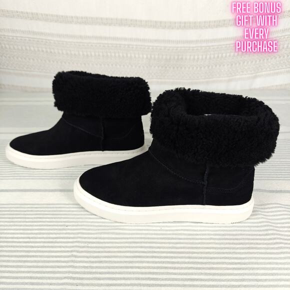UGG Black Suede Sherpa Sneaker Boots Convertible Fold Over Size 7.5 NEW - Picture 1 of 10